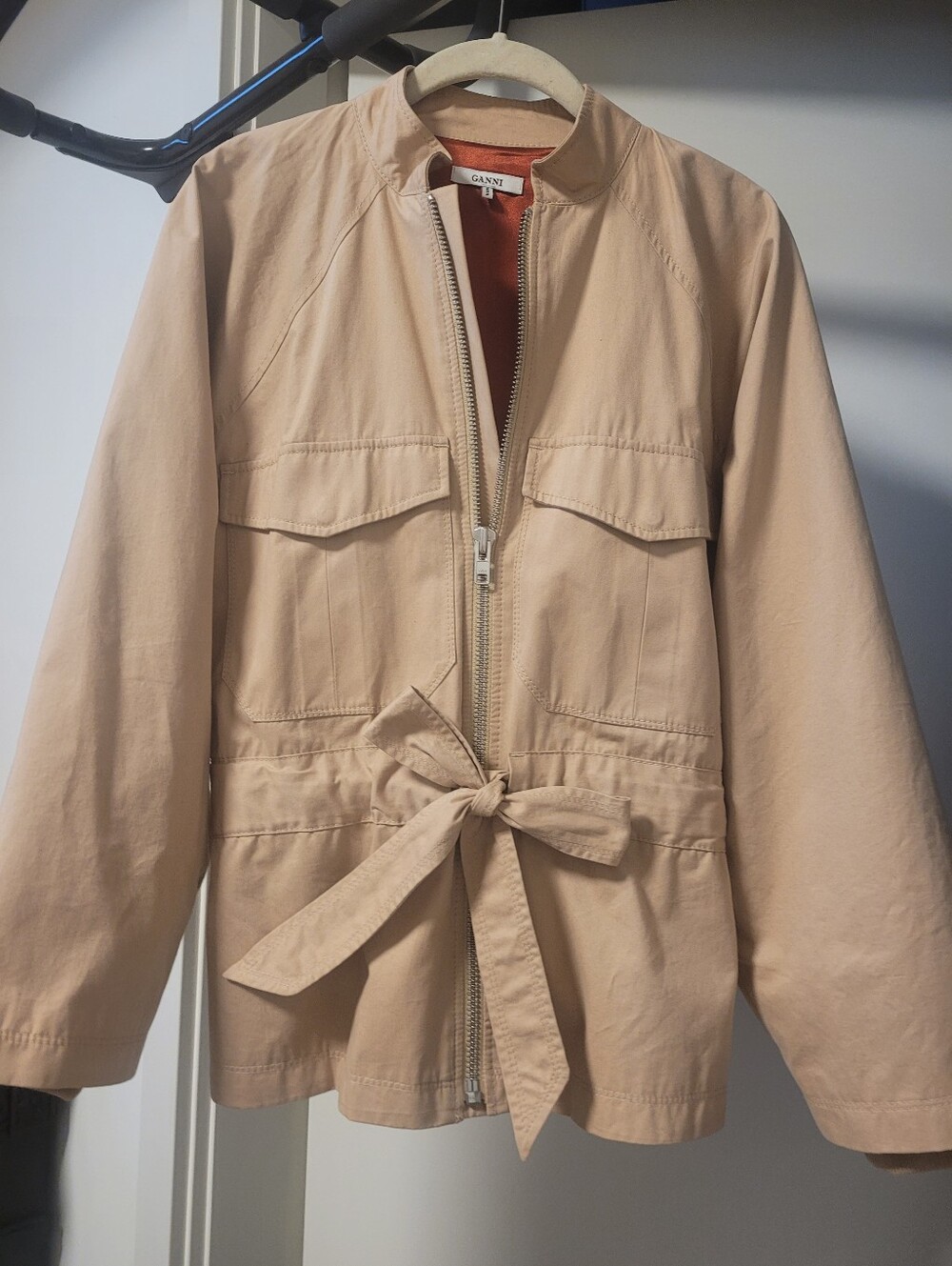 Ganni Phillips Cotton Jacket In Cuban Sand